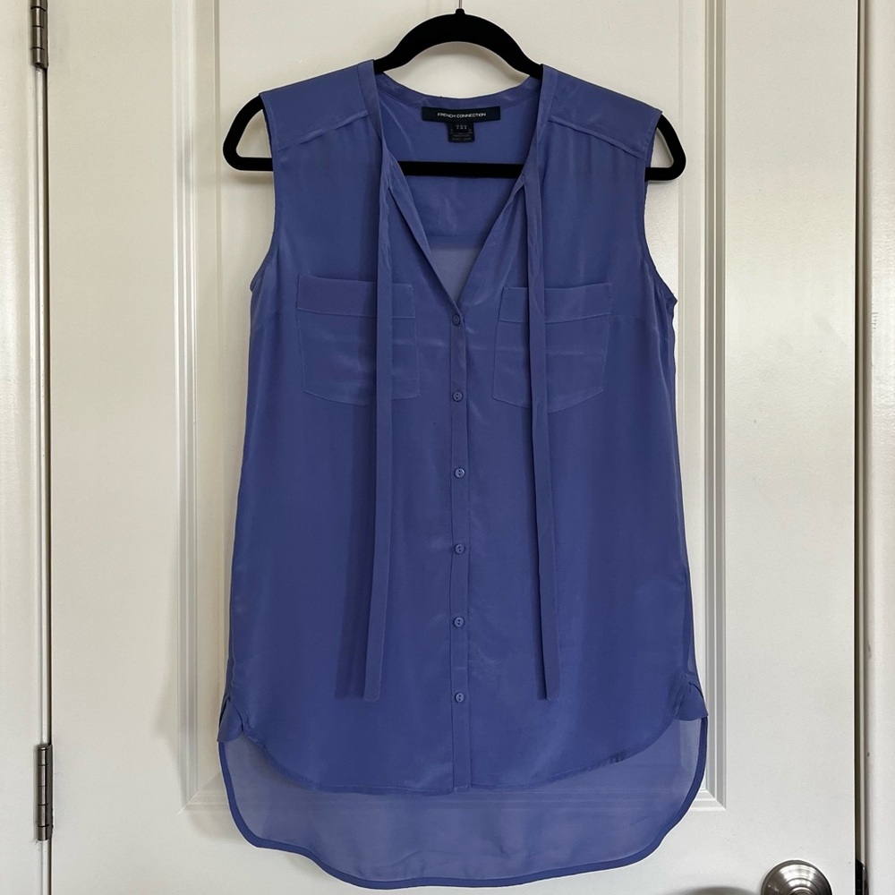 French Connection Sleeveless Tie-Neck Blouse in Periwinkle Blue